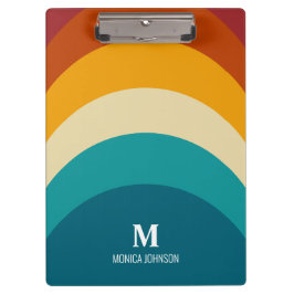Carpeta De Pinza Monograma arcoiris Nombre personalizado Retro Traz