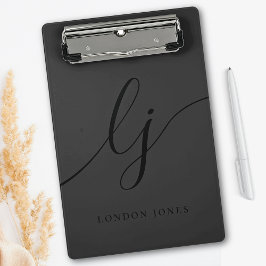 Carpeta De Pinza Monograma Black Script Iniciales Profesionales Mod