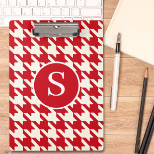 Carpeta De Pinza Monograma clásico de Houndstoth Cherry rojo y blan