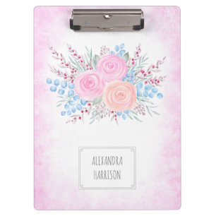 Carpeta De Pinza Monograma color de agua Bouquet rosas rosas rosas 