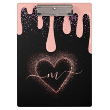 Monograma con brillo de pintura rosa con goteo fem