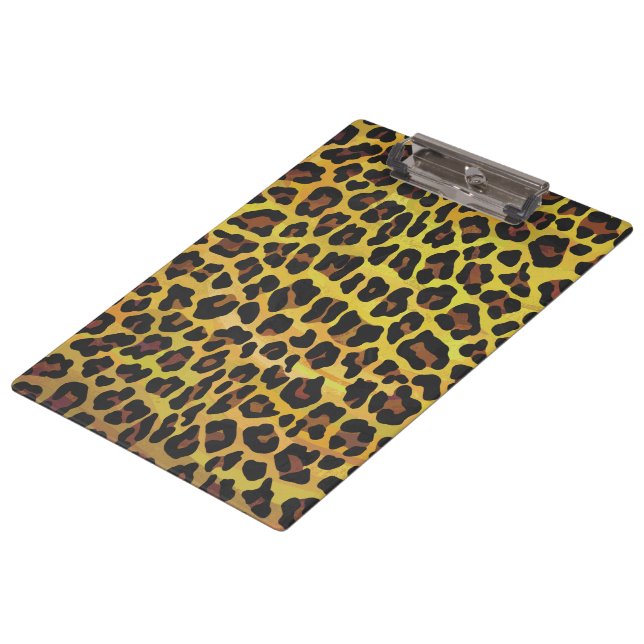 Carpeta De Pinza Monograma con leopardo marrón y amarillo (Angular)