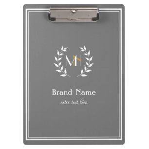 Carpeta De Pinza Monograma Corona de Laurel Gris
