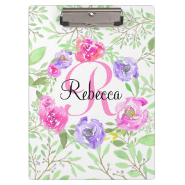 Carpeta De Pinza Monograma de acuarela floral peónica