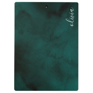 Carpeta De Pinza Monograma de acuarela verde oscuro personalizado