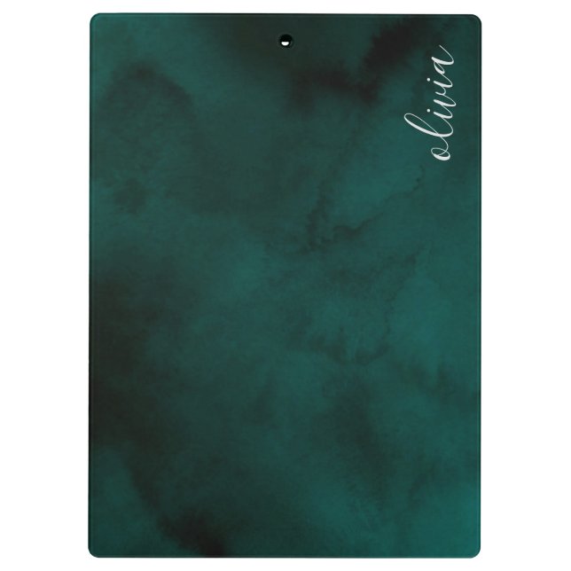 Carpeta De Pinza Monograma de acuarela verde oscuro personalizado (Reverso)