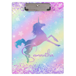 Carpeta De Pinza Monograma de arte de arcoiris Purpurina rosa de un