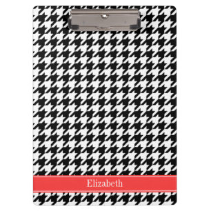 Carpeta De Pinza Monograma de Black Whoundstoth Coral Red Name