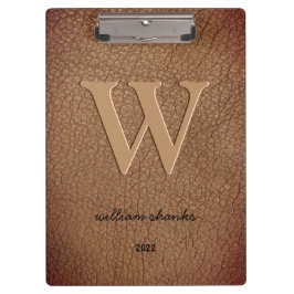 Carpeta De Pinza Monograma de cuero marrón rústico nombre de letra 