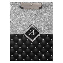 Carpeta De Pinza Monograma de diamante negro fino de cristal platea