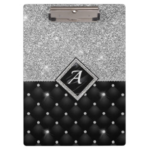 Carpeta De Pinza Monograma de diamante negro fino de cristal platea