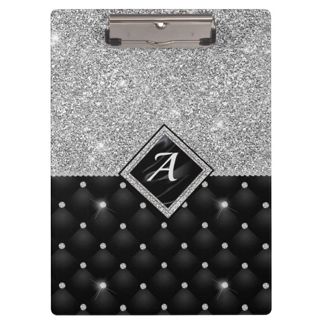 Carpeta De Pinza Monograma de diamante negro fino de cristal platea (Anverso)
