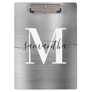 Carpeta De Pinza Monograma de Firma Plateado Brillo Hoja