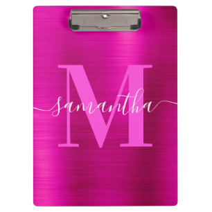 Carpeta De Pinza Monograma de firma rosa brillante con brillo de lá