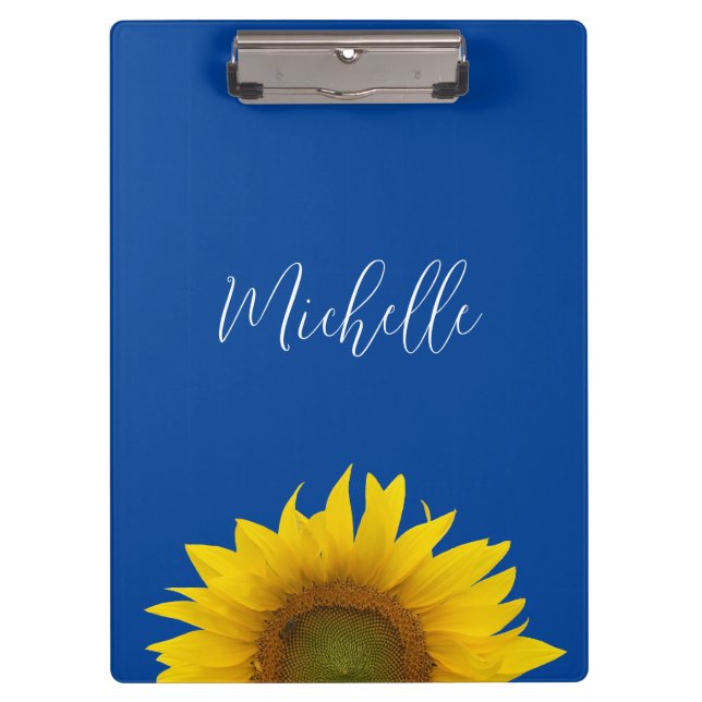 Carpeta De Pinza Monograma de girasol amarillo azul elegante (Anverso)