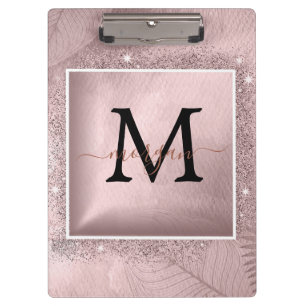 Carpeta De Pinza Monograma de guión de Purpurina dorado Rosa