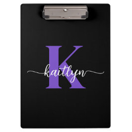 Carpeta De Pinza Monograma de guión negro morado