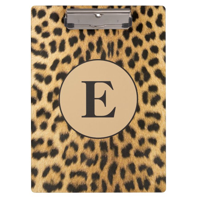 Carpeta De Pinza Monograma de impresión de leopardo negro de chita  (Anverso)