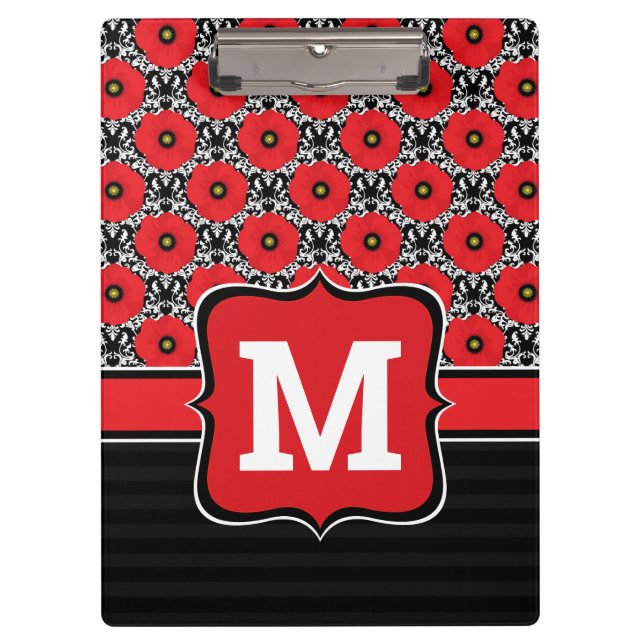Carpeta De Pinza Monograma de lapachos Shabby Chic Red, Black & Whi (Anverso)