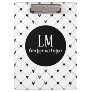 Carpeta De Pinza Monograma de lazo blanco y negro