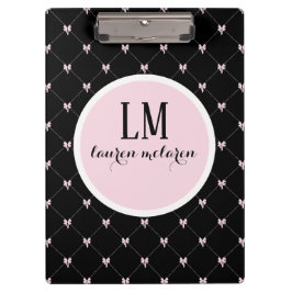 Carpeta De Pinza Monograma de lazo negro y rosa
