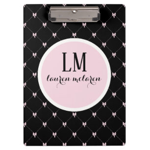 Carpeta De Pinza Monograma de lazo negro y rosa