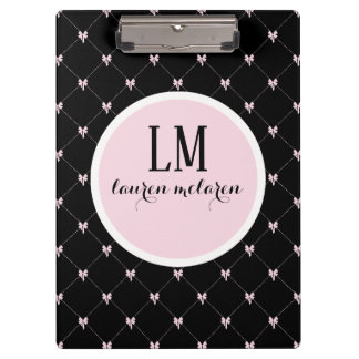 Carpeta De Pinza Monograma de lazo negro y rosa