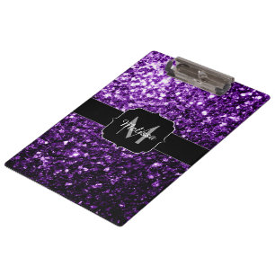 Carpeta De Pinza Monograma de lentejuelas brillantes púrpura oscuro