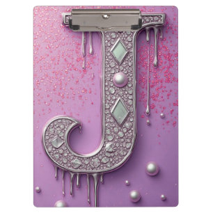 Carpeta De Pinza Monograma de letra J de diamantes de lujo con gota