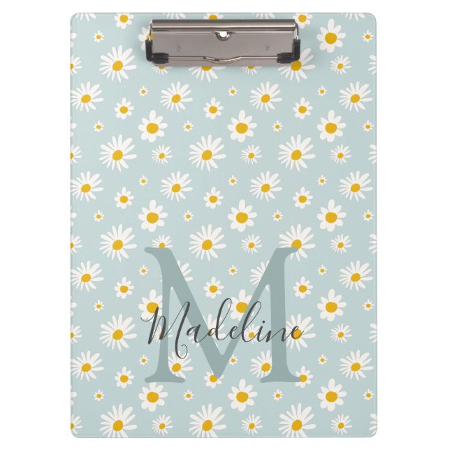 Carpeta De Pinza Monograma de letra script azul turquesa con margar (Anverso)