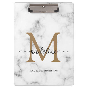 Carpeta De Pinza Monograma de letra script femenina de mármol moder