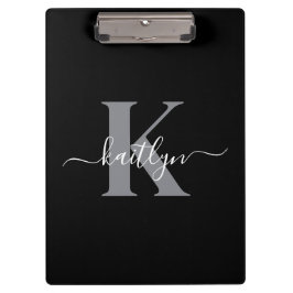 Carpeta De Pinza Monograma de letra script gris negro moderno