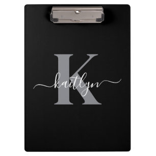 Carpeta De Pinza Monograma de letra script gris negro moderno