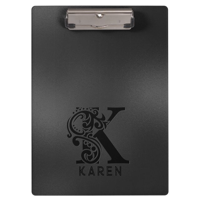 Carpeta De Pinza Monograma de lujo K sobre gris oscuro (Anverso)