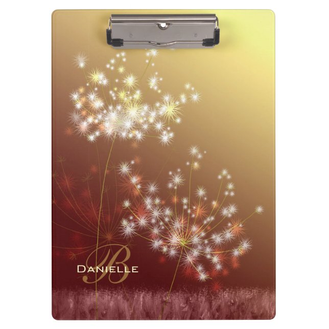Carpeta De Pinza Monograma de Make a Wish Fall Dandelions (Anverso)