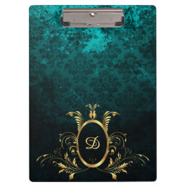 Carpeta De Pinza Monograma de marco dorado Damask de lujo