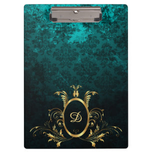 Carpeta De Pinza Monograma de marco dorado Damask de lujo