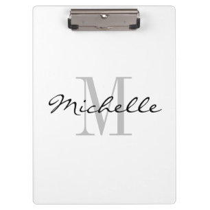 Carpeta De Pinza Monograma de nombre personalizado elegante en blan