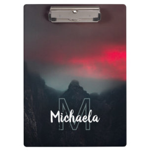 Carpeta De Pinza Monograma de nubes, niebla y montañas quemadas