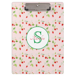 Carpeta De Pinza Monograma de patrón de flor de fresa en acuarela