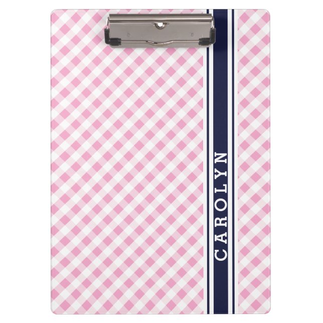 Carpeta De Pinza monograma de patrón de gingham de la marina rosa p (Anverso)