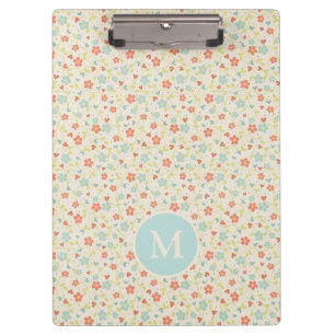 Carpeta De Pinza Monograma de Patrón Floral de Primavera Pastel Pre