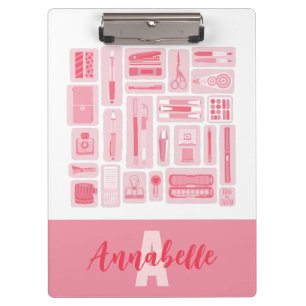 Carpeta De Pinza Monograma de patrones rosados de materiales de art