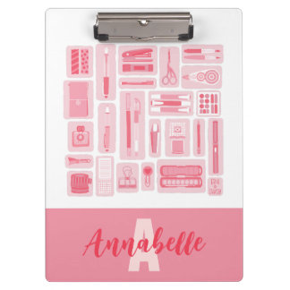 Carpeta De Pinza Monograma de patrones rosados de materiales de art