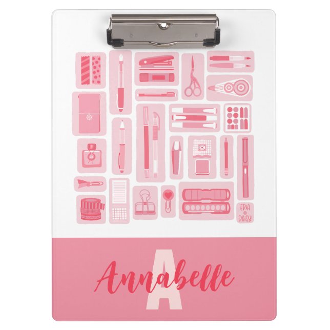 Carpeta De Pinza Monograma de patrones rosados de materiales de art (Anverso)