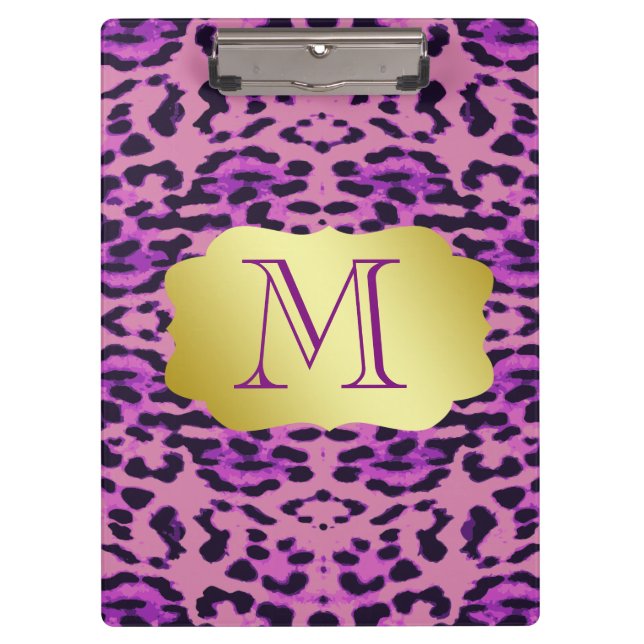 Carpeta De Pinza Monograma de Personalizado de impresión de leopard (Anverso)
