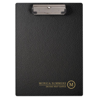 Carpeta De Pinza Monograma de Personalizado de texto de cuero negro