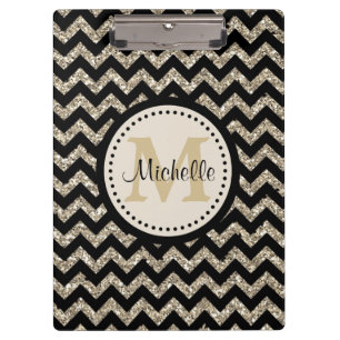 Carpeta De Pinza Monograma de plata de Chevron del oro