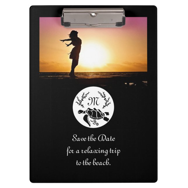 Carpeta De Pinza Monograma de silueta de tortuga del Mar Negro (Anverso)