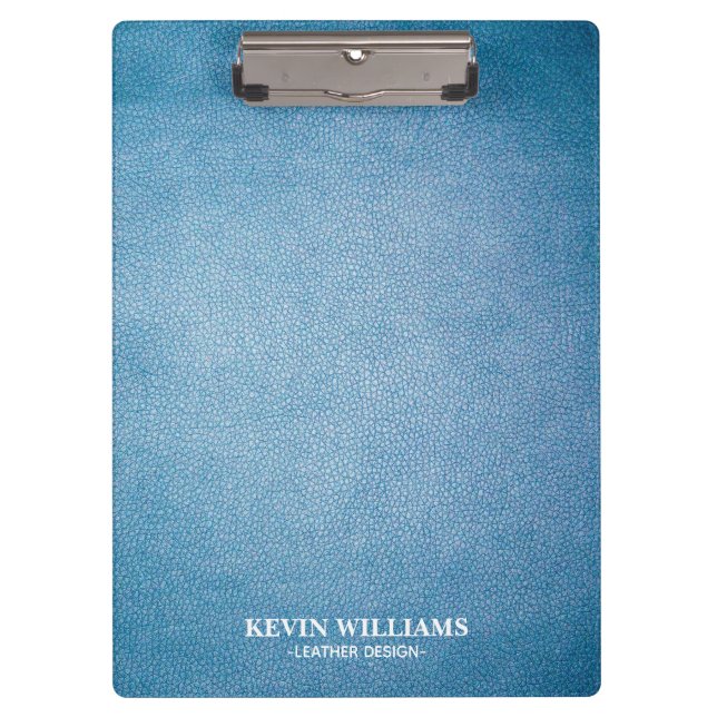 Carpeta De Pinza Monograma de textura de piel azul (Anverso)